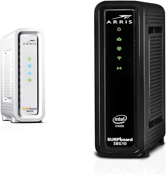 ARRIS Surfboard SB8200 DOCSIS 3.1 Cable Modem, Approved for Comcast Xfinity, Cox & Surfboard SBG10 DOCSIS 3.0 16 x 4 Gigabit Cable Modem & AC1600 Wi-Fi Router
