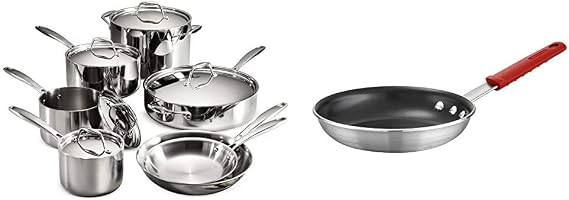 Tramontina 80116/249DS Gourmet Stainless Steel Induction-Ready Tri-Ply Clad 12-Piece Cookware Set, NSF-Certified, Made in Brazil & Professional Fry Pans (12-inch)