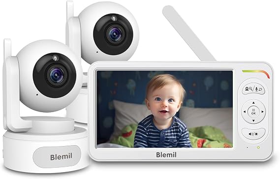 Blemil 6" Baby Monitor with 2 Cameras and Audio 7-Color RGB Night Light 30 Hours Battery Upgrade Split Screen Video Baby Monitor Remote Pan-Tilt-Zoom 178Wide-Angle 150 Languages