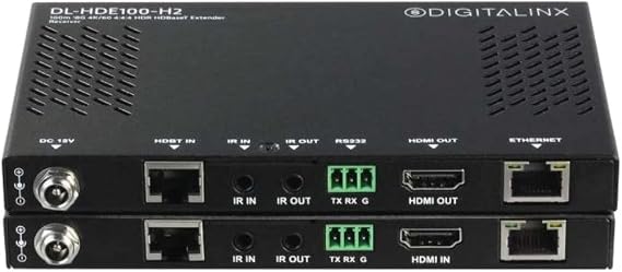 DL-HDE100-H2 HDMI 2.0 HDBaseT Extension Set with Control and Ethernet; Complete Set Includes TX, RX, Power Supply, and IR Flasher/Emitter; Supports HDR10; HDCP 2.2 Compliant