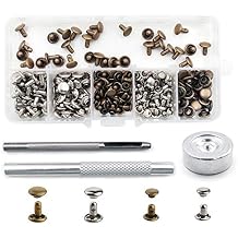Bestgle 120 Sets Leather Rivets with Fixing Tool Kit, Double Cap Rivet Replacement Tubular Metal Studs Snap Fasten Kit for DIY Leather Jeans Clothing Craft Repairing Decoration (Silver,Bronze)