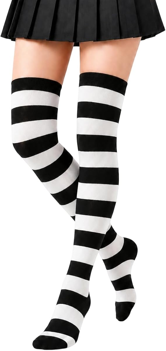 Womens-High-Tigh-Socks-Striped-Over-Knee-Stockings for Christmas-Halloween
