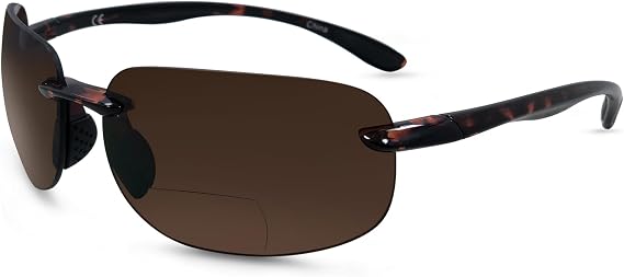 In Style Eyes Lovin Maui Bifocal Wrap Around Sunglasses, Polarized Reading Glasses Reduce Sun Glare, Near Invisible Line Lens, Premium Tortoise, 1.0x