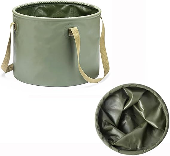 Foldable Bucket, Foldable Bucket with Handle, Hand Basin, Portable Water Storage Device, Outdoor Multifunctional Portable Foldable Bucket (Military Green, 5.28 gallons(20L))