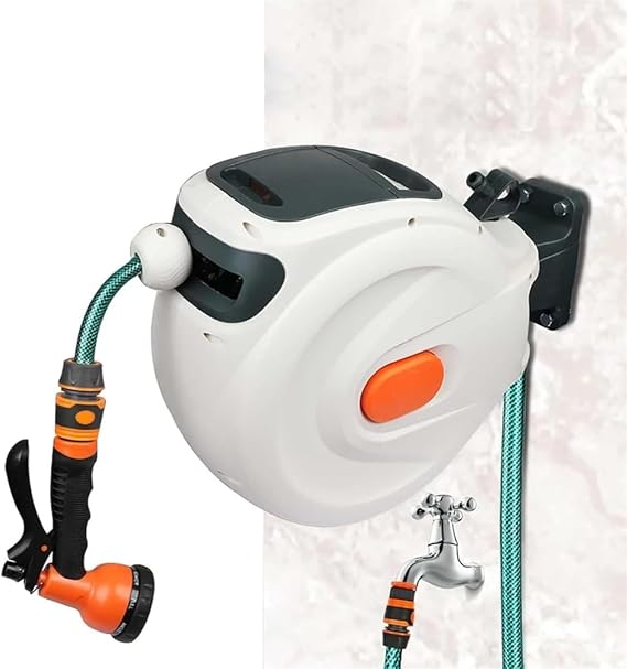 Automatic Self-Winding Hose Reel, Extendable, 32.8 ft 10 m / 65.6 ft 20 m / 98.4 ft 30 m