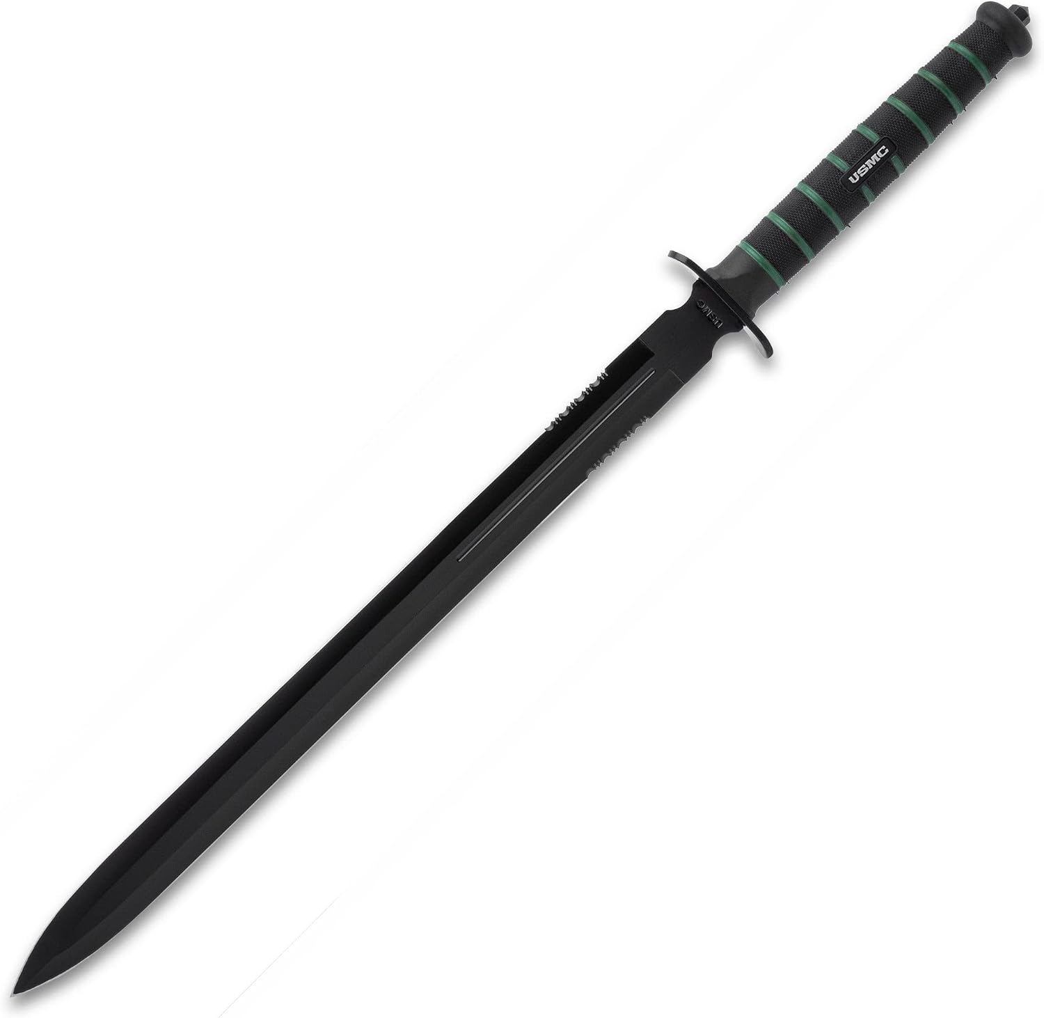 USMC Blackout Combat Double-Edged Sword with Nylon Sheath - AUS-6 Non-Reflective Stainless Steel Blade, Rubberized Handle, Officially Licensed - Modern Twist on a Classic Combat Sword - Length 27 12