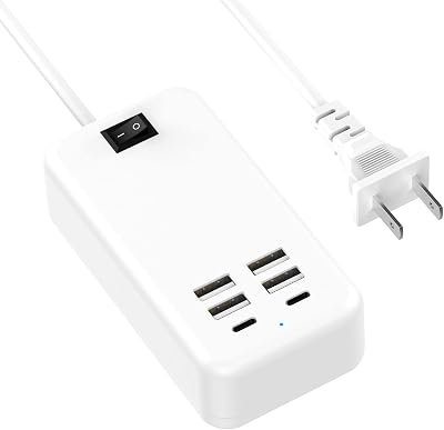 6 Port USB Charger Station - USB C Charging Hub for Multiple Devices, iPhone 1413 Pro Max13 Pro13, iPad Pro, Switch, Galaxy S21 White