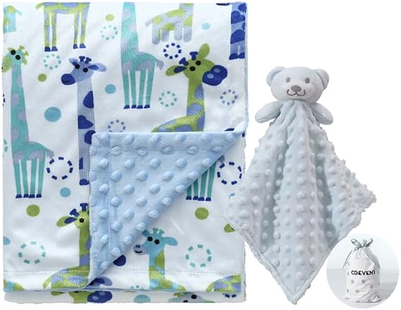 CREVENT Soft Cozy Baby Blankets for Boys Girls + Security Blanket, Set with A Gift Bag Newborn Essentials (Animal)