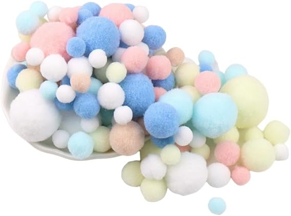 130 Pieces Assorted Sizes Pom Poms Light Pink and Blue Series Arts Crafts Pompoms Balls for Hobby Supplies and Creative Craft DIY Material