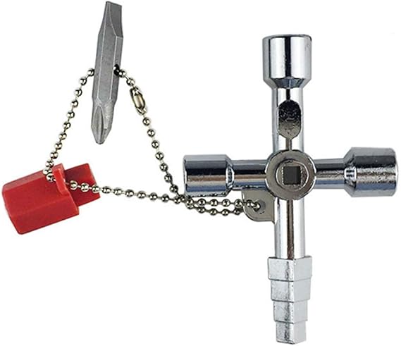 4 in 1 Universal Cross Triangle/Square/Round Key, 4 Ways Multifunction Alloy Key Wrench for Train Electrical Elevator Cabinet Valve (4 in 1 Pagoda Key)