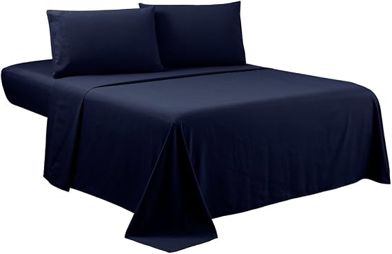 Navy Blue Bed Split Queen Sheet Set 5 Piece Adjustable Bed Set 28 Inch Deep Pocket Bedding Set Sheet & 2 Pillow Case Set