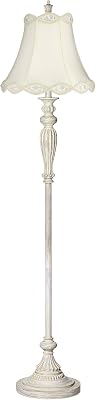 360 Lighting Traditional Vintage Shabby Chic Style Standing Floor Lamp 60 Tall Antique White Washed with Undertone Cream Bell Shade Decor for Living Room Reading House Bedroom Family Home