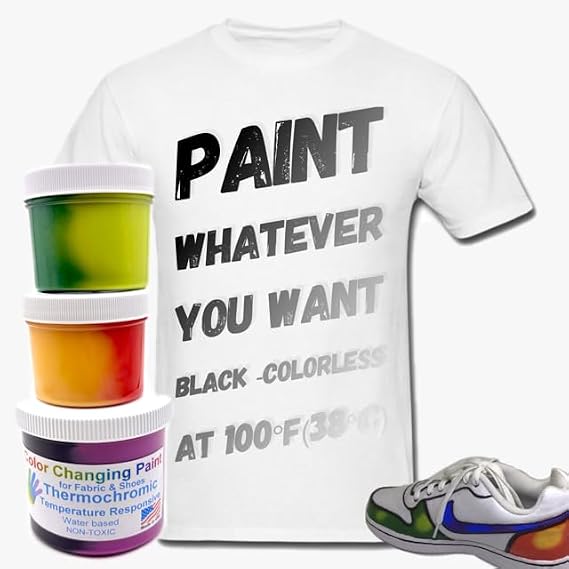 Color Changing Thermochromic Fabric Paint Body Heat Sensitive DIY Color Changing T-Shirts & Shoes Black-Colorless at 100F (38C)