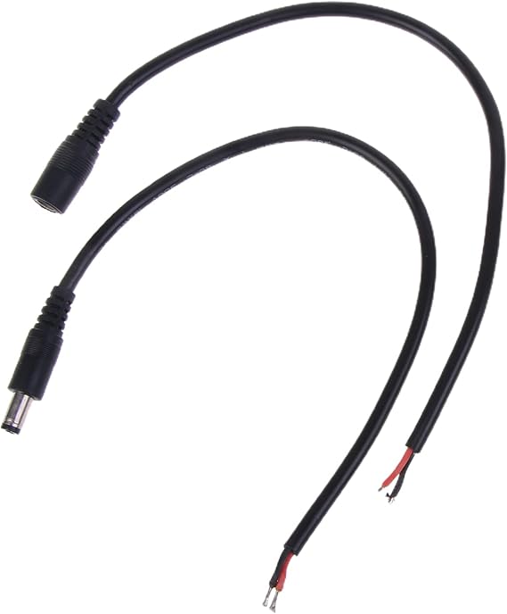 1 Pair 12V 10A Power Pigtail Plug Connector Cable 2.1mm X 5.5mm Male Pigtail Connector
