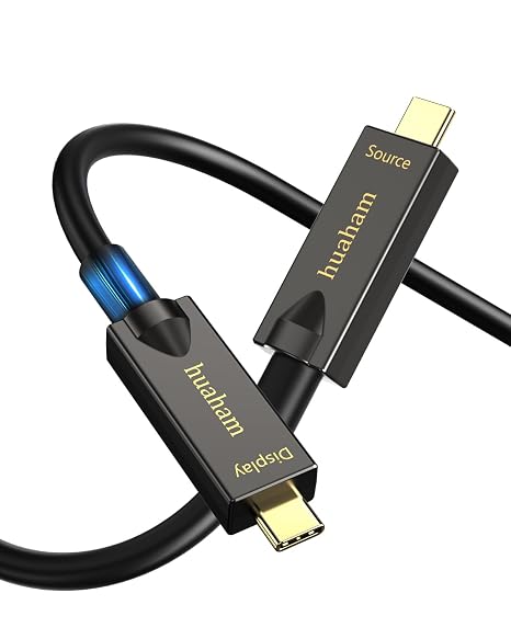 Full-Featured USB C Fiber Optic Video Cable 33FT, 10Gbps,PD 60W,4K@60Hz USB 3.2 Cable with Germany SiliconLine Chip, Support 2-Lane DP1.4 Video Output for Webcam,Video Conference,VR,TV,Laptop