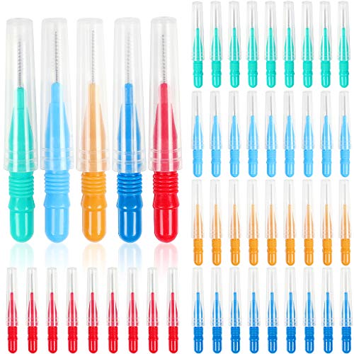 ewinever 50 Count Interdental Brush,Toothpicks Tooth Flossing Head Oral Dental Hygiene Brush,Teeth Cleaner Dental Floss Stick Tooth Cleaning Tool 3 Sizes-50PCS