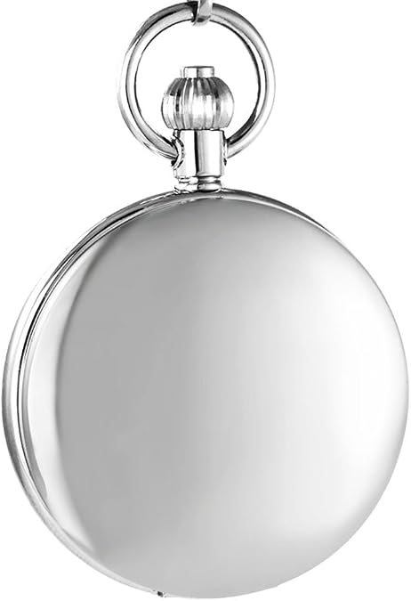 OGLE Waterproof Distorting Mirror Tourbillon Phases Sun Moon Chain Fob Skeleton Automatic Mechanical Pocket Watch (Silver Black)