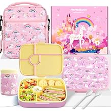 Kids Bento Lunch Box with Thermo Leak-Proof Snack Lunch Containers with Insulated Lunch Bag Utensils Set Back to School Supplies Gifts for Boys and Girls Toddlers Kindergarten Lunch Accessories Pink
