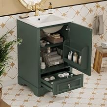 Harper & Bright Designs 20" Bathroom Vanity with Sink, Free Standing Single Basin Vanity Set with One Drawer & Adjustable Shelf, Solid Wood Bathroom Cabinet with Ceramic Basin for Bathroom, Green