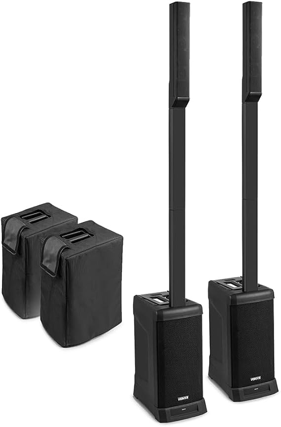 VONYX 2x VX820 Column Array Speaker System with Cases, 800W Max, Active DJ Speakers Kit, Bluetooth 5.0, TWS Pairing, Compact Line Array PA Set