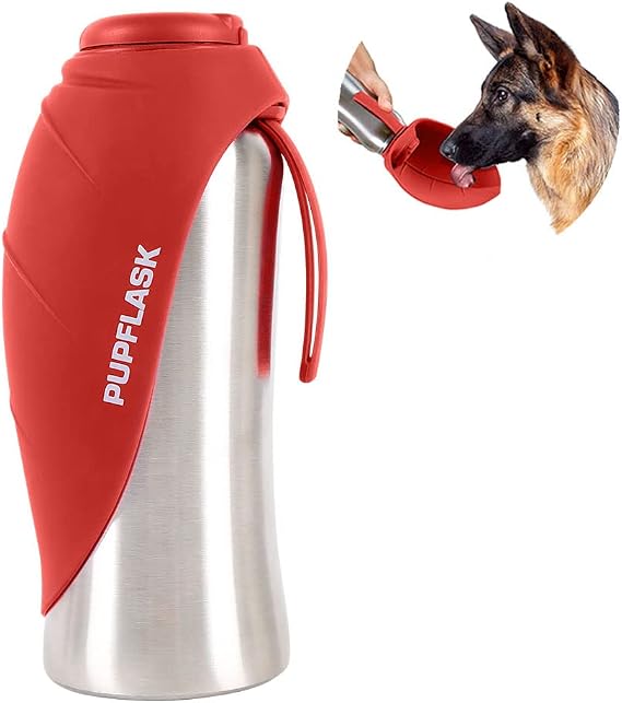 PupFlask Large Dog Water Bottle, Portable Stainless Steel Travel Bowl
