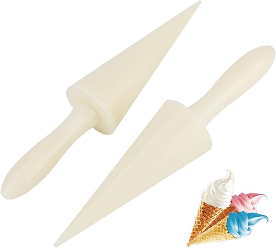 2PCS Waffle Cone Roller, Egg Roll Pizzelle Roller Plastic Cone Maker Ergonomic Handle Design Ice Cream Cone Maker Baking Decorating Accessory
