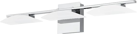 EGLO Metrass 3-Light Modern Vanity Light Indoor Wall Sconce Dimmable LED Mirror Lighting Fixture for Bathroom with Satin Glass, 27 in, Silver