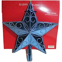 8.07" x 8.66" H Metallic Finish Star Tree Topper Christmas Tree Decoration, with Silver Glitter Edge (Dark Blue)