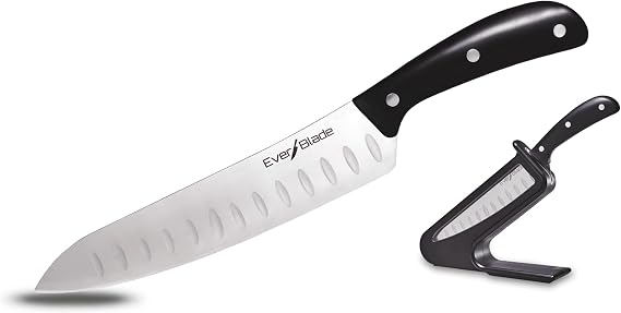 Ontel EverBlade Self Sharpening Professional Chef Knife, German Steel Kitchen Knife in Knife Block with Convex Edge for Easy Slicing, Versatile & Durable