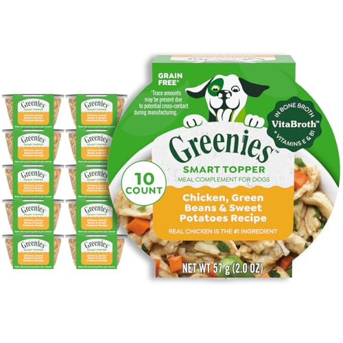 Greenies Smart Topper High Protein Wet Mix-in for Dogs, Chicken, Green Beans & Sweet Potatoes Recipe in Vitabroth Broth - Bone Broth  Vitamins E & B1, 10 Count