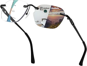 Progressive Photochromic Multifocal Rimless Reading Glasses Blue Light Blocking Sunglasses Transitional Reader UV400