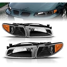 AmeriLite for 1997-2003 Pontiac Grand Prix Black Replacement Headlights Assembly Corner Signal Light Set - Driver and Passenger Side