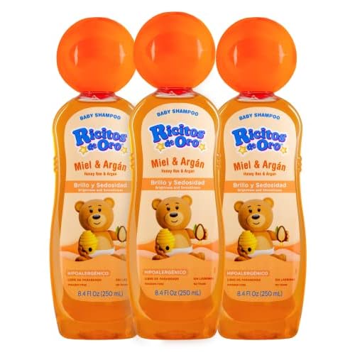 Ricitos de Oro Honey Bee Shampoo Baby Cleansing Shampoo Rattle Cap ParabenFree Product for Babys Delicate Hair Hypoallergenic 3-Pack of 8.4 FL Oz Each, 3 Bottles