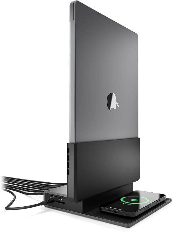 Brydge ProDock Duo TB4 MacBook Docking Station, Dual Monitor 4K 60Hz | Vertical Thunderbolt 4 Dock for MacBook Pro 14/16 & Air 13/15 (M1-M5) | 12 Ports, 96W, MagSafe | Air 13-inch Sleeve
