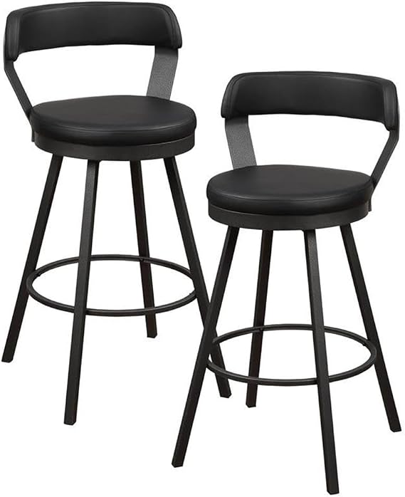 Lexicon Bar Stools Set of 2 - Appert Upholstered Swivel Barstools with Backs, Sturdy Metal Frame, Legs, 30 Inch Seat Height, Leather, Padded Seat, Back Rest, Foot Rest Bar, Kitchen Counter Black