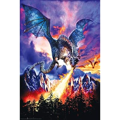 Studio B Dragon Breathing Fire Incinerating Forest Fantasy Art Print Poster 24x36 Inch