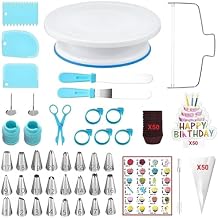 ANSLYQA Cake Decorating Kit, 193 Pcs with Cake Turntable, Leveler, 24 Numbered Icing Tips, 2 Spatulas, 2 Couplers, 3 Scrapers, 50 Pastry Bags, 50 Paper Cupcake Liners & More Baking Tools, (Blue)