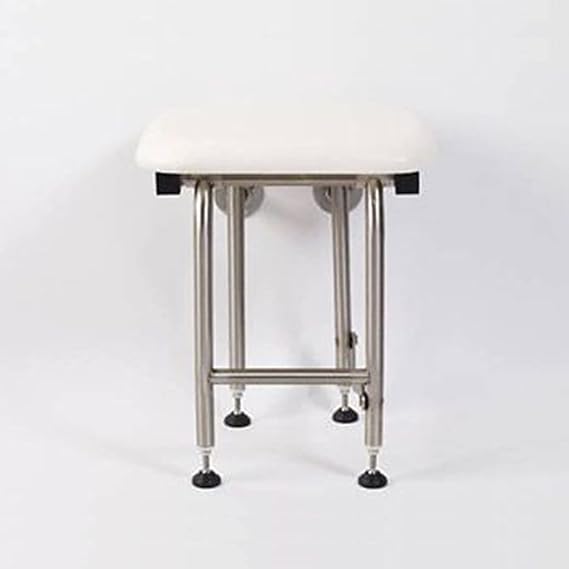 Padded Folding Shower Seat with Legs - Wall Mount Bench for Inside Shower / Bathroom Safety Assist / 304 Stainless Steel / Marine Vinyl / 18" x 16"