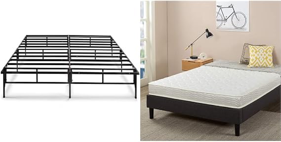 Zinus SmartBase EtoA Metal Bed Frame + Classic Mattress Set, Double Thickness 5.9 inches 15 cm, Soundproofing, Pipes, Storage Space, Tools Included, Easy Assembly, 2-Layer Construction, Body Pressure Distributing, 660 Coils