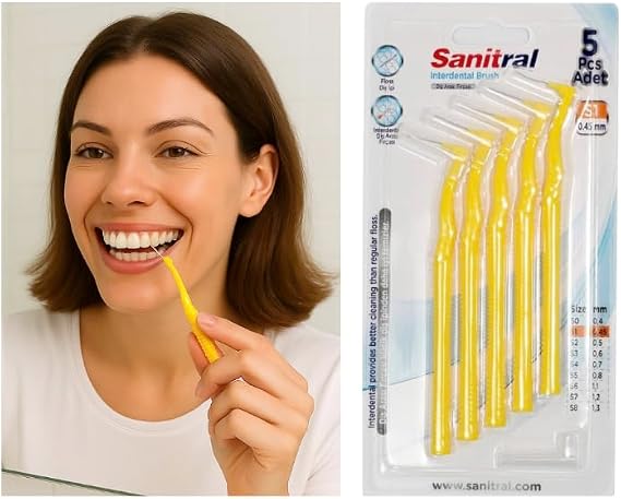 Angle Interdental Brushes (0.45mm - Size 1), Angled Dental Brush for Teeth Cleaning - Excellent Access Between Teeth - Yellow