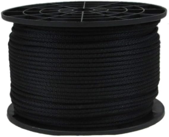 QNR 1/8" Black Polyester Cord, Solid Braid Dacron Utility Rope, 500 ft Spool, Low Stretch UV Resistant Industrial Cord