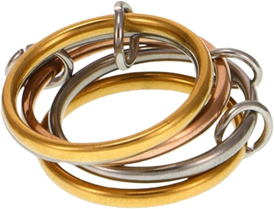 Statement Mixed Metals Multi Ring Stack Connected Bands Stacking Size 7 | Jewelry Stackable Rings for Women Non Tarnish 18K Gold Plated Interlocking Ring Dainty Cubic Zirconia Fashion