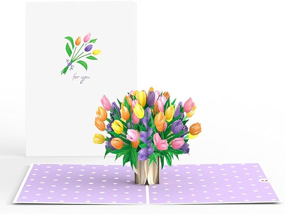 Lovepop Everyday Pop-Up Card for Her and Him- 3D Thinking of You Greeting Cards for Boys, Girls, Men, Women - For You - 5" x 7" Tulip Bouquet - Blank Note Card & Envelope Included