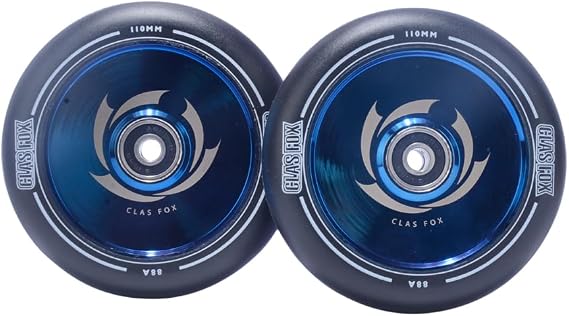 1 Pair Pro Stunt Scooter Wheel Hollow Wheels with Abec 9 Bearings for MGP/Razor/Lucky/Envy/Vokul Scooter (2pcs) (Black-Chrome Blue, 110MM)