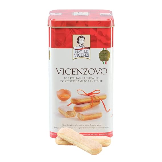 Matilde Vicenzi Vicenzovo Savoiardi Ladyfingers Gift Tin - Classic Italian Biscuits, Ladyfingers Cookies for Tiramisu - Kosher Dairy Cookies - Italian Bakery Gifts For Special Occasions 14oz (400g)