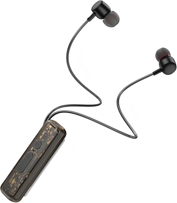 ZXQ Lapel-Clip Neckband Bluetooth Earbuds with Microphone,Magnetic Clip in-Ear Wireless Headphone Earphone for Sport,Cycling,Travel,Live Streaming,Sleep (Black)