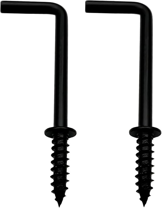 2 Inch L Shape Screw Hooks (20 Pack, Black, Metal, 35 lbs Max Weight)