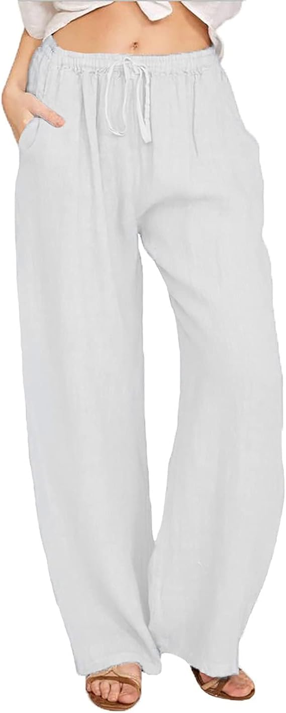 Women's Wide Leg Linen Pants 2026 Fashion Summer High Waist Casual Pant Flowy Palazzo Beach Trousers with Pockets