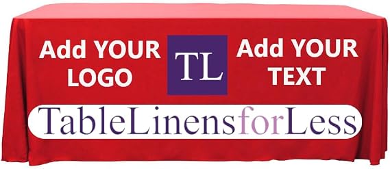TableLinensforLess Custom Tablecloth with Business Logo | Rectangle, Premium No-Wrinkle Polyknit Personalized Table Cover for Trade Shows, Fairs, Events (for 6ft Table, Red)