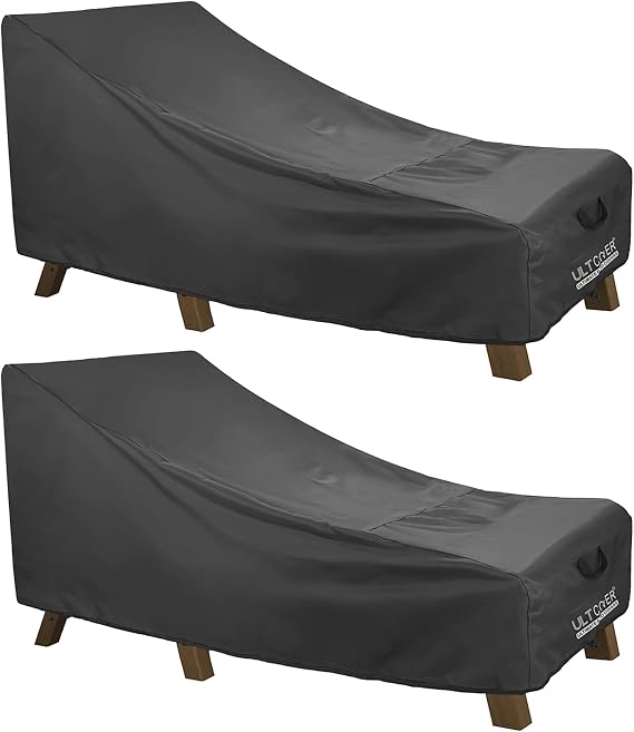 ULTCOVER Outdoor Chaise Lounge Cover 2 Pack, 64L x 28W x 30H in, Black | Waterproof 600D Polyester, Heavy Duty, UV Resistant, Fits Patio Pool Lounge Chair